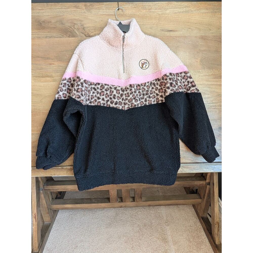 Buc-ees Sweatshirt Womens Medium Pink Chee Sherpa Fleece Long Sleeve Quarter Zip